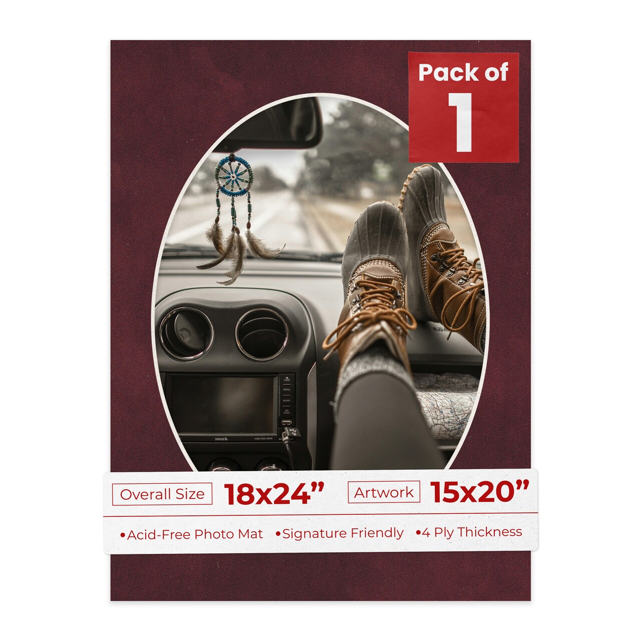 Dark Red Suede Mat Board for 18x24 Frames - Oval Opening for 15x20 Photos